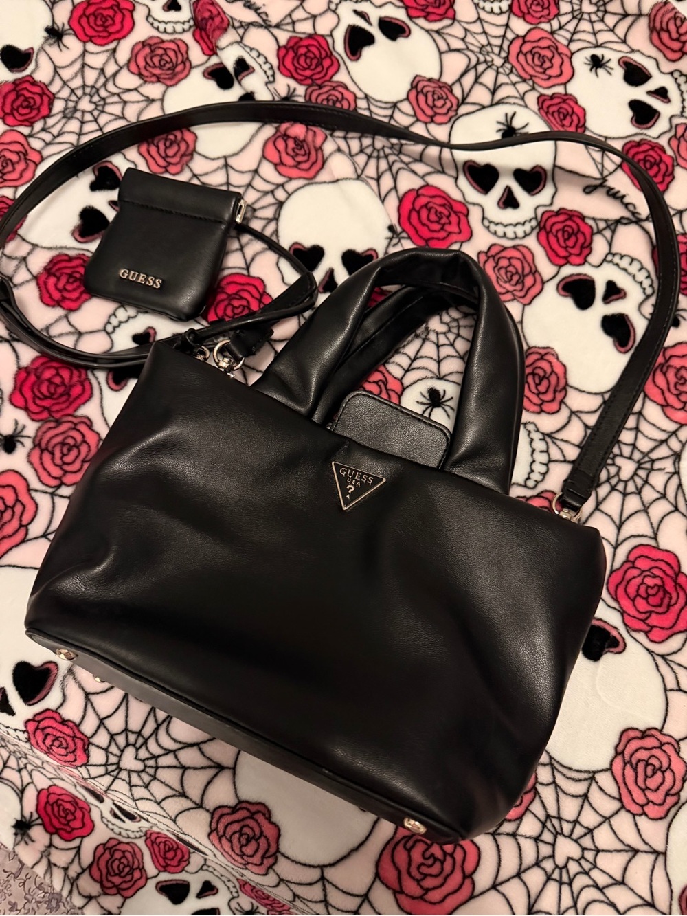 GUESS Sunetra Mini Satchel with Detachable Crossbody Strap Lambskin leather